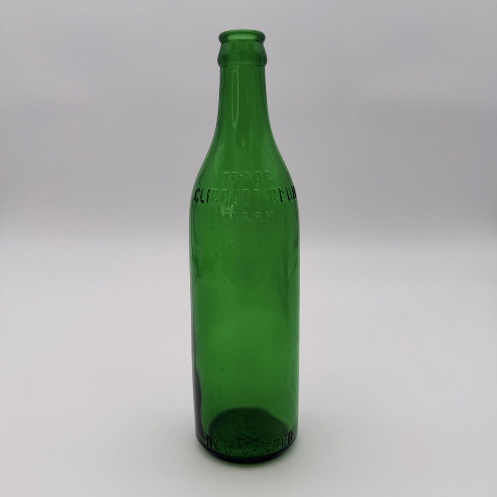 Vintage Clicquot Club Emerald Green Glass Crown Top Soda Bottle 10"